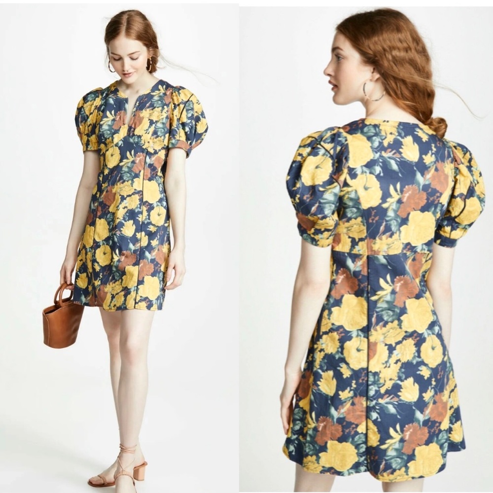 Sea New York Floral Puff Sleeve Dress - Blue and Yellow